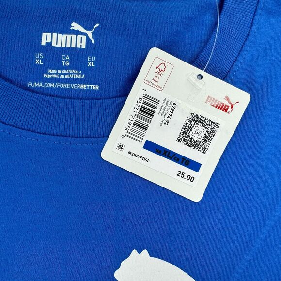 Puma Mens Essential Logo Short Sleeve Crewneck T-Shirt Blue XL - Picture 2 of 4